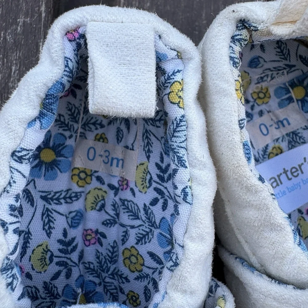 Carters Kids 0-3M White Crib Shoes Animal Core Faux Suede